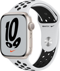 Apple Watch Nike Series 7 GPS, 45mm Starlight Aluminium Case / Pure Platinum/Black Nike Sport Band-Regular