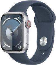 Apple Watch Series 9 GPS + Cellular 45mm Silver Aluminium Case / Storm Blue Sport Band - M/L
