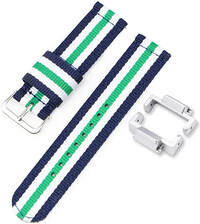 Strap for Casio G-Shock, NATO, textile, blue-white-green, silver buckle (GA-2100/GA-2110, DW-5600, GW-6900) with adapter