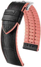 Strap Hirsch Andy M 0922328150-1, black, calfskin/natural rubber, pink, limited edition
