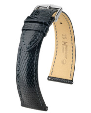 Leather strap Hirsch London L 04366050-2, black, lizard leather, extended length