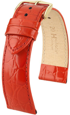 Red leather strap Hirsch Crocograin M 12302820-1 (Calfskin)