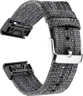 QuickFit Strap 22mm, Nylon, Black, Steel Buckle (Garmin Fenix 7/6/5, Epix 2, MARQ etc.)