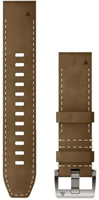 Strap Garmin QuickFit 22mm, leather/FKM, light brown, silver clasp (Fenix 7/6/5, Epix 2 aj.)