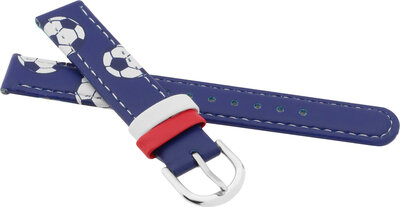 Children's Leather Strap 14 mm, Dark Blue, Silver Buckle (Football/Soccer Theme)