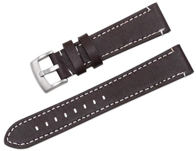 Ricardo Imola, leather strap, dark brown with white stitching, silver clasp