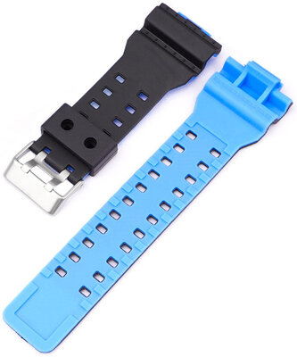 Strap pro Casio G-Shock, plastic, light blue-black, silver clasp (pro modely GA-100, GA-110, GD-120, GLS-100)