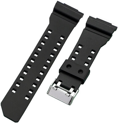 Strap for Casio G-Shock, plastic, matte black, silver buckle (for models GA-100, GA-110, GD-120, GLS-100)