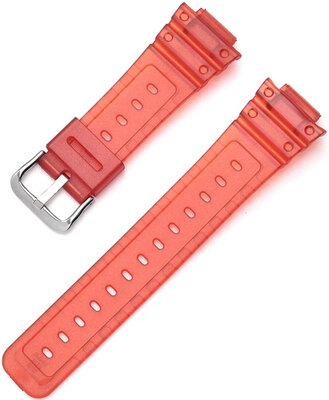 Strap for Casio G-Shock, plastic, red, silver buckle (for models GA-2100/GA-2110, DW-5600, GW-6900)