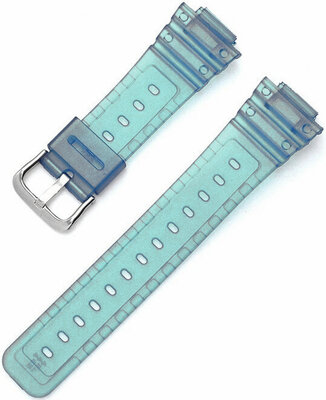 Strap for Casio G-Shock, plastic, blue, silver buckle (for models GA-2100/GA-2110, DW-5600, GW-6900)