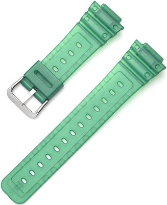 Strap for Casio G-Shock, plastic, green, silver buckle (for models GA-2100/GA-2110, DW-5600, GW-6900)