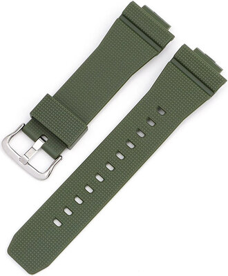 Strap for Casio G-Shock, silicone, green, silver buckle (for models GA-2100/GA-2110, DW-5600, GW-6900)