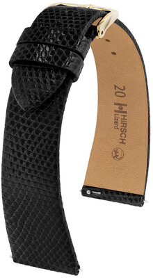 Leather strap Hirsch Lizard L 01866050-1, black, lizard leather