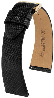 Leather strap Hirsch Lizard M 01866150-1, black, lizard leather