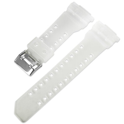 Strap for Casio G Shock plastic white transparent silver buckle for models GA 100 GA 110 GD 120 GLS 100